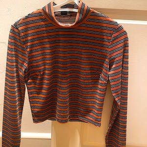 Fall Velvet Striped Mock Neck Top